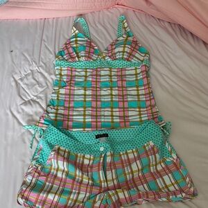 Plaid Women's Swimsuit Set - Pink, Blue, and White NWOT never worn